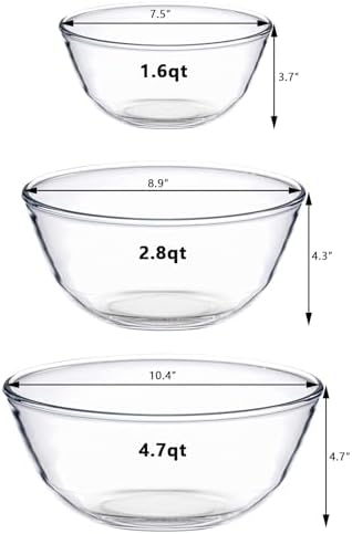 Glass Mixing Bowls Set of 3 (1.6, 2.8, 4.7QT)