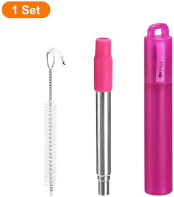 uxcell 1 Set Reusable Metal Straws, 3.7"-8.3" Portable Telescopic