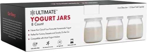 Ultimate Yogurt Jars, 8 Count Glass Cups with Lids