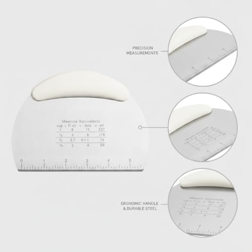Dough Cutter with Measurements, Stainless Steel Bench Scraper for