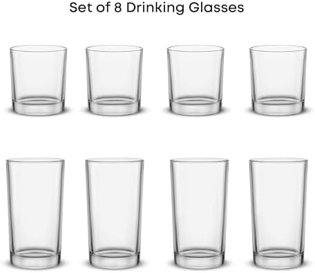 JoyJolt Alain Drinking Glasses Set of 8 Glass Tumblers. Highball 14oz