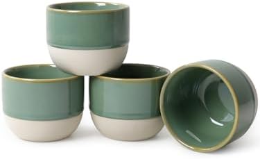 4oz Green Ceramic Espresso Cups Set of 4, Demitasse Coffee Cups