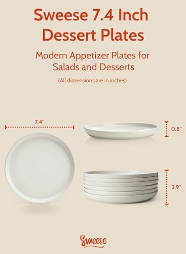 Sweese Porcelain Dessert Plates 7.4 Inch Set of 6 - Dove Gray Salad