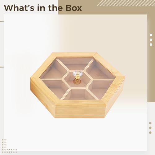 Box Container for Snacks with A Lid, Divider Tray Hexagonal Serving