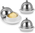 Tofficu 3 Pcs Ceramic Butter Dish with Lid, Round Butter Keeper with