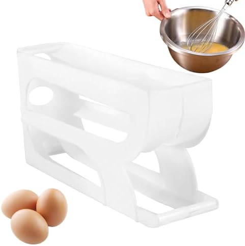 Egg Container for Refrigerator, Auto-Rolling 3-Tier Holder White