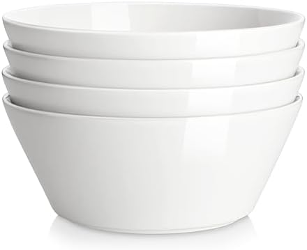 MALACASA 60 OZ Large Salad Soup Bowls Set of 4, White Ceramic Bowls