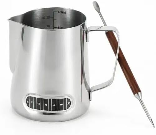 Milk Frothing Pitcher with Built-in Thermometer,600ml 304 Stainless