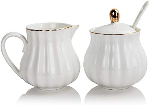 Sweejar Sugar and Creamer Set of 3,Pitcher,Sugar Bowl with lid and