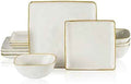 Famiware Square Plates and Bowls Sets, 12pcs Stoneware Dinnerware Set
