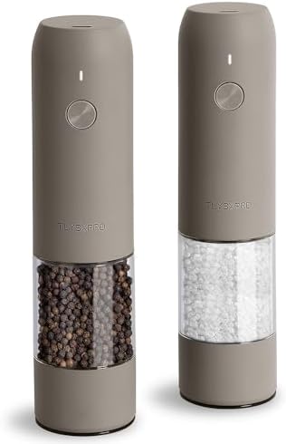 Electric Salt and Pepper Grinder Set, USB Rechargeable, Greige