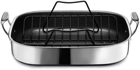 HexClad Hybrid 17 x 14 Inch Rectangular Nonstick Roasting Pan with Rack