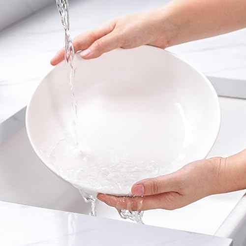 DOWAN 9.75" Pasta Bowls Set of 4, Large Shallow White Ceramic Salad