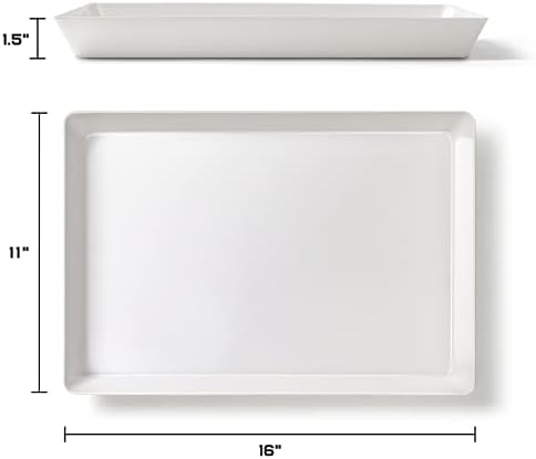 4-Pack Plastic 16" x 11" Large White Serving Trays Set - Reusable