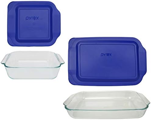 Pyrex 2-Qt & 3-Qt Glass Baking Dishes with Blue Lids