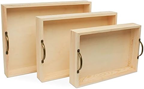 Unfinished Wood Nesting Serving Trays with Handles, Set of 3, Play