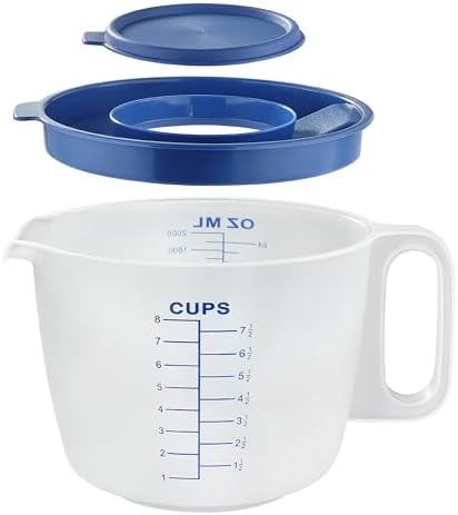 8 Cup Measuring Cup with Splash Guard Lid, BPA-Free Plastic Mixing