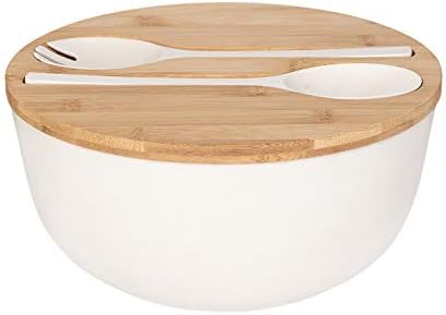 GEHE Bamboo Salad Bowl with Servers Set - Large 9.8 inches mixing
