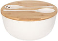 GEHE Bamboo Salad Bowl with Servers Set - Large 9.8 inches mixing