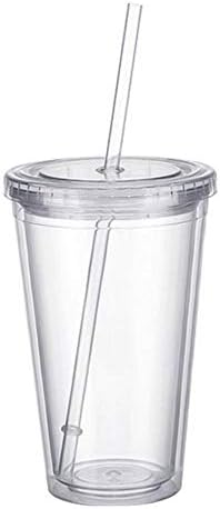2Pack Clear Tumbler with Lid and Straw, Double-Wall Insulated Plastic