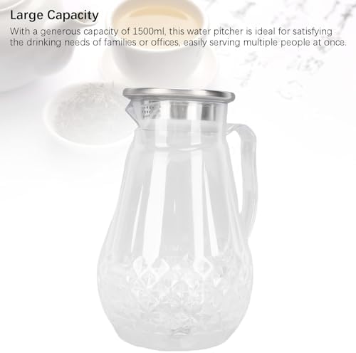 Water Pitcher, 50oz Acrylic Clear Water Jugs with Handle & Lid