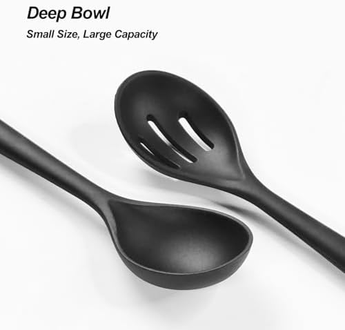 VOVOLY Silicone Spoons for Cooking, Solid & Slotted Spoon Set, Med