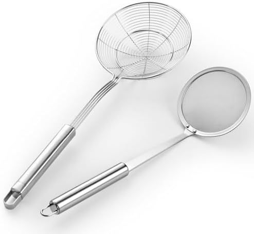 5.3 Inch Spider Strainer With Mesh Fatsoff Soup Scoop,Slotted Spoon