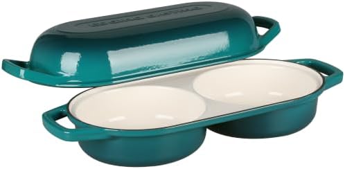 EDGING CASTING Enameled Cast Iron Double Bread Dutch Oven, Darkcyan