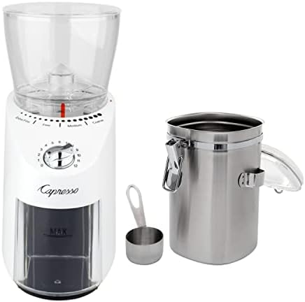 Capresso Infinity Plus Conical Burr Grinder Bundle, White