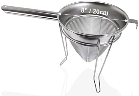 Anchy Premium 8" Chinois Fine Mesh Strainer Set with Stand & Bamboo
