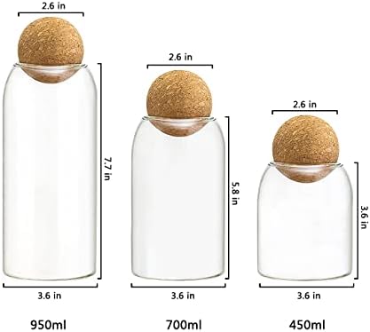 AEFPOYMXU 3 Pcs Glass Jars with Cork Ball Lid Set Kitchen Food