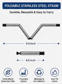 RAJMAAN Reusable 304 Stainless Steel Straw Set