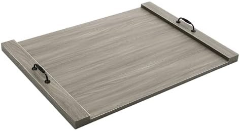 Rustic Wooden Serving Tray with Metal Handles, 30x22in Large Smoked
