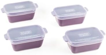 Souper Cubes 5"x3" Ceramic Baking Dishes with Lids, Plum, 4-Pack