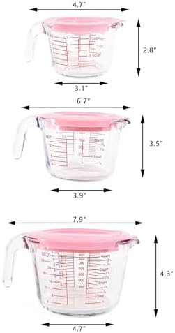 6 Pcs Glass Measuring Cups with Lids Set, 1-Cup, 2-Cup, 4-Cup