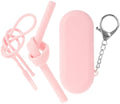 Reusable Silicone Drinking Straws with Case, Pink Foldable