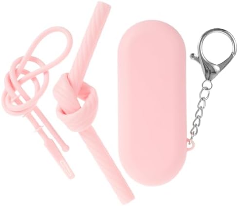 Reusable Silicone Drinking Straws with Case, Pink Foldable