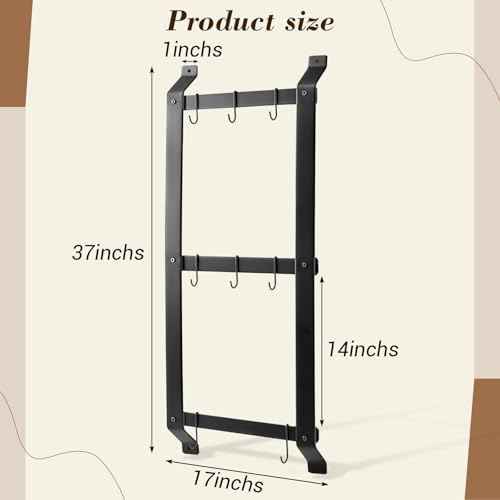 MorningRo 37” Pot and Pan Hanging Rack Wall Mounted, 3 Tier Iron Vertical Hanging Pan Organizer Shelf with 8 S Hooks Hanger for Kitchen Utensils, Space Saving Storage for Cookware