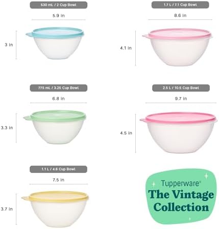 Tupperware Wonderlier 10-Piece Vintage Pastel Set (5 Bowls + 5 Lids)