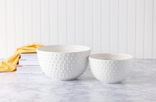 Transpac VIP Dolomite 11 in. White Dotted Texture Hobnail Mixing Bowls