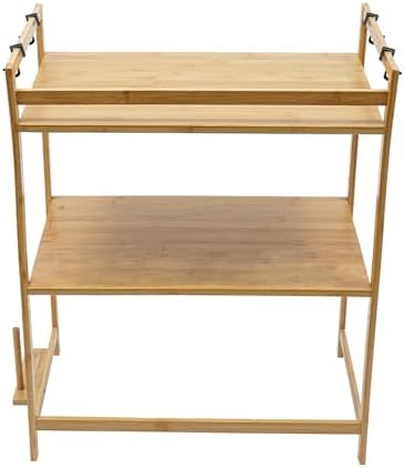 2-Tier Bamboo Microwave Shelf with 4 Hooks