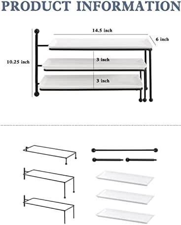 Kanwone 3 Tiered Serving Stand - White Porcelain Platters, 14.5" x 6"