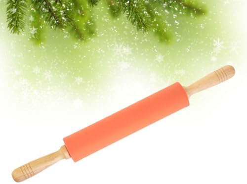 Inch Silicone Rolling Pin with Wood Handles for Dough and Bread Baking