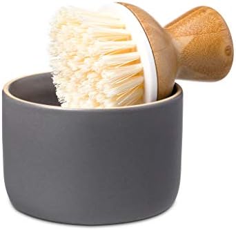 Full Circle Bubbly Palm Brush & Ceramic Soap Dispenser, Gray