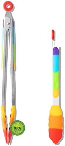OYV Rainbow Silicone Tongs for Cooking, Heat Resistant Kitchen Tongs