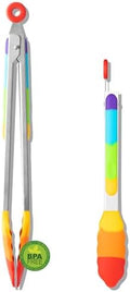 OYV Rainbow Silicone Tongs for Cooking, Heat Resistant Kitchen Tongs