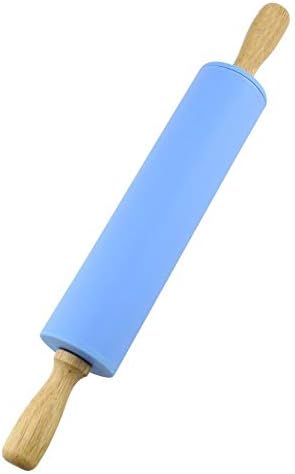 Silicone Rolling Pin with Wooden Handle - Non Stick Surface Dough