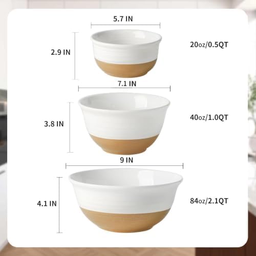 HASENSE Ceramic Serving Bowls, Large Salad Pasta Mixing Bowls Set