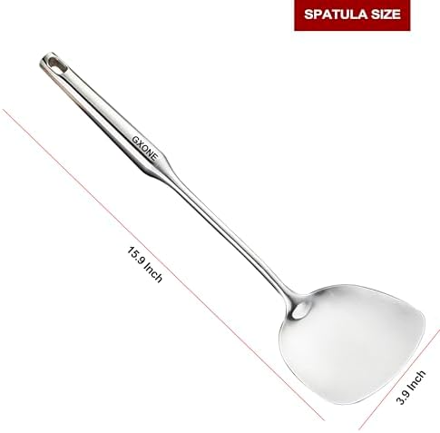 Wok Spatula,Stainless Steel,Long Handle Wok Utensils,Silver/14.7Inch
