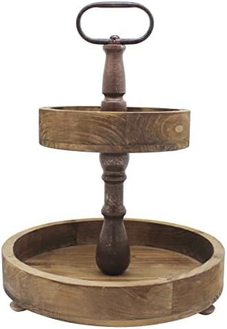 CVHOMEDECO. Rustic 2 Tiered Tray Stand Farmhouse Wood Serving Tray